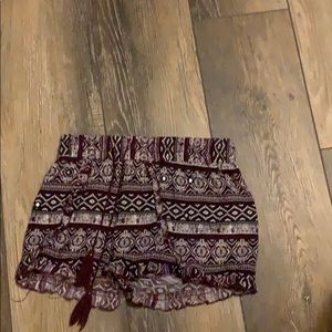 Burgundy ruffled shorts